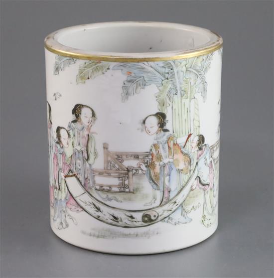 A Chinese famille rose brush pot, Tongzhi mark and of the period (1862-74), H. 13cm